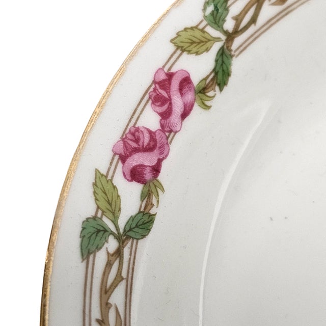 Early 20th Century Set of 4 Guerin & Co Limoges Pink Rose & Gold Bone China Soup Bowls, France c.1910-1932 For Sale - Image 5 of 11