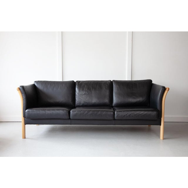 1970s Vintage Danish Three-Seater Sofa in Black Leather, 1970s For Sale - Image 5 of 6