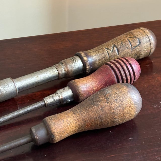 Mid 20th Century Vintage Wood-Handled Screwdrivers — Set of Three For Sale - Image 5 of 13