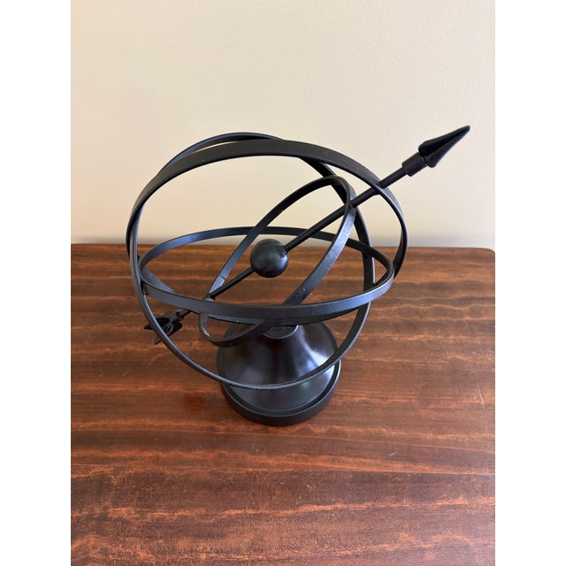 Metal Vintage English Country Iron Black Garden Armillary Sundial For Sale - Image 7 of 10
