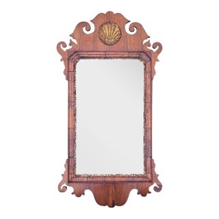 18th C American Mahogany & Gilt Chippendale Shell Carved Mirror For Sale