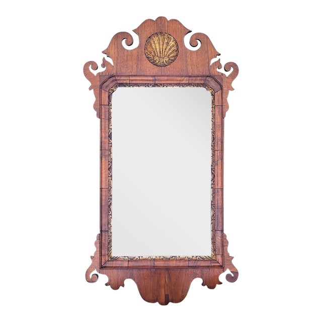 18th C American Mahogany & Gilt Chippendale Shell Carved Mirror For Sale
