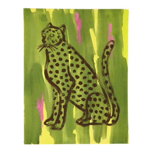 Leopard Olive Green Brown Original Abstract Expressionist Painting by Cleo Plowden For Sale