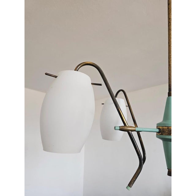 Mid-Century Opaline Glass and Brass Chandelier from Stilux Milano, 1950s For Sale - Image 13 of 14