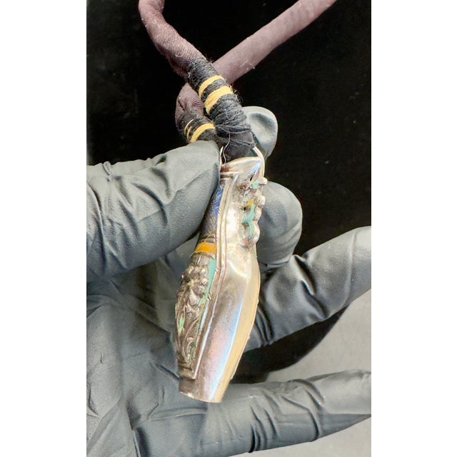 Asian Style Antique Chinese Needle Case Pendant Necklace, Sterling Silver Lacquered For Sale - Image 4 of 10