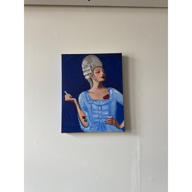 2020s Contemporary Portrait of Woman in Powered Wig With Tattoos Original Oil Painting For Sale - Image 5 of 5