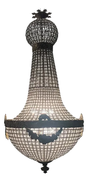 Large Crystal Beaded Bronze Chandelier, 1970s