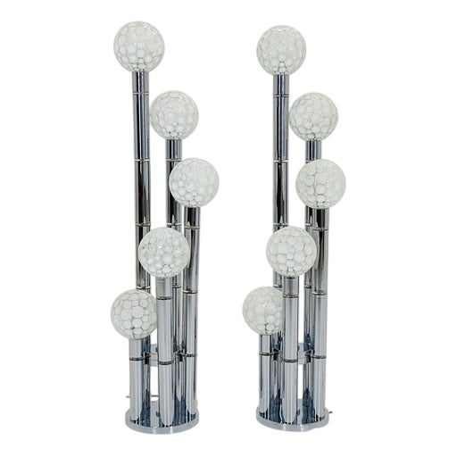 Vintage Chrome Floor Lamp with Glass Globes, 1970s For Sale