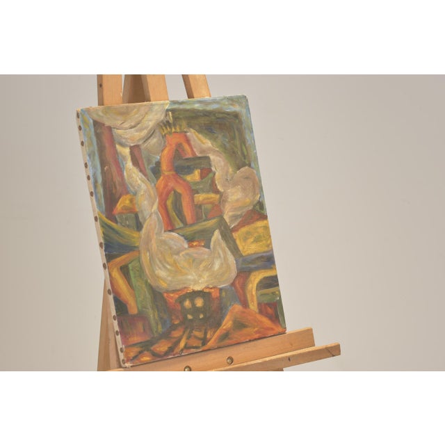 Modern Oil Painting, 1920s, Locomotive Under Blast Furnace For Sale - Image 3 of 9