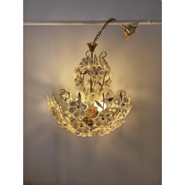 Murano Glass White Flowers Chandelier, 1970s For Sale - Image 16 of 18