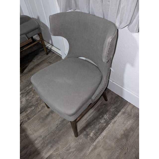 2010s Four Hands Designer Dining Chairs- Set of 4. Grey Fabric- Nailhead Trim For Sale - Image 5 of 7