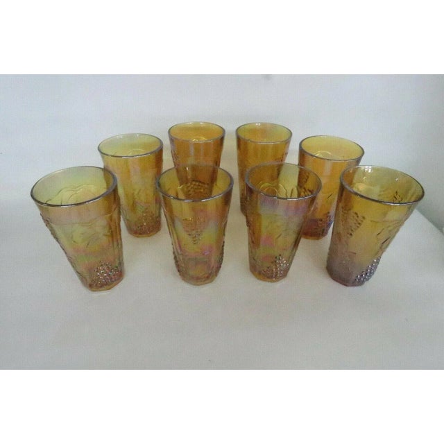 Glass Indiana Harvest Grape Style Amber Carnival Glass Set of 8 Tumbler Cups For Sale - Image 7 of 13