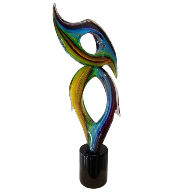 Abstract Double Flame Murano Glass Sculpture by Adriano Della Valentino For Sale - Image 3 of 7