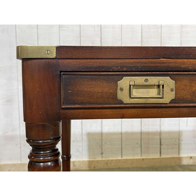 1980s English Nautical Style Flat Top Desk in Mahogany with Leather Top, 1980s For Sale - Image 5 of 12