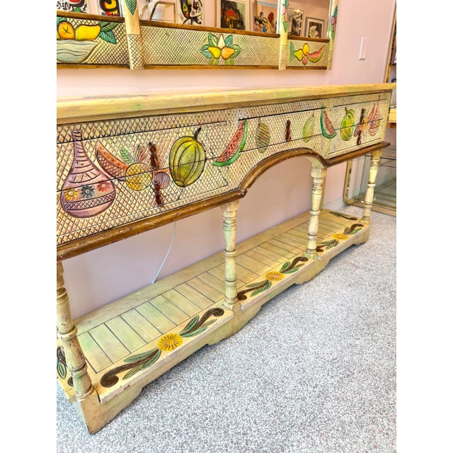 Wood Vintage Hand Crafted Mexican Console and Mirror Set by Diseños Caaesa For Sale - Image 7 of 13