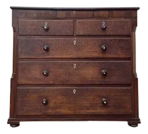 English Style Oak and Walnut Veneer Chest of Drawers