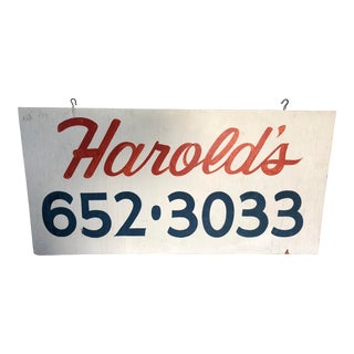Vintage Hand Painted "Harold's" Trade Sign For Sale