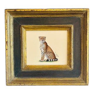 Original Hand-Painted Cheetah Painting in a Vintage Frame For Sale