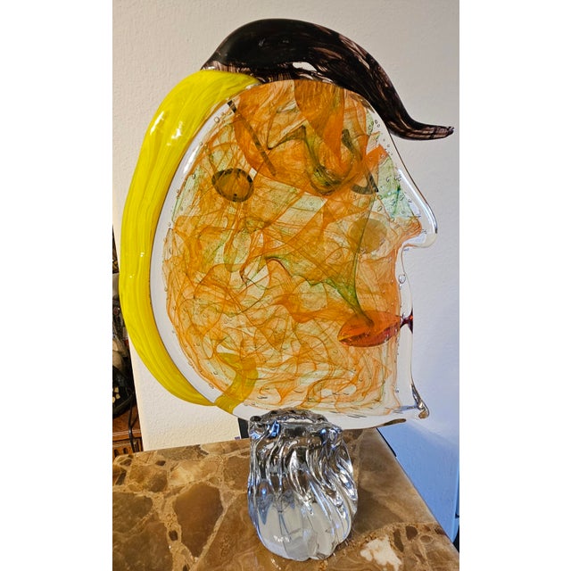 Art Deco Handblown Glass Head Picasso Style Face Sculpture Paperweight Unique Face Picasso Style Art Glass Head Sculpture For Sale - Image 3 of 6