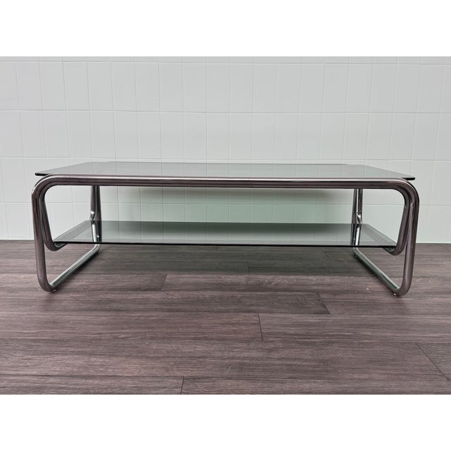 Italian Coffee Table in Chromed Steel and Smoked Glass, 1970s For Sale - Image 9 of 11