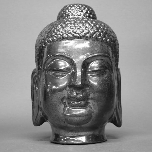 Tibetan Gilt Silver Ceramic Buddha Head Sculpture 20th C For Sale - Image 4 of 10