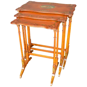 Set of 3 Sheraton Revival Satin Wood Nesting Table