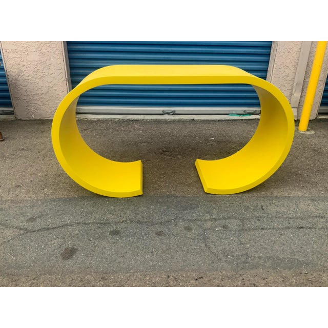 Mid Century Modern Waterfall Style Console Canary Yellow For Sale - Image 4 of 4