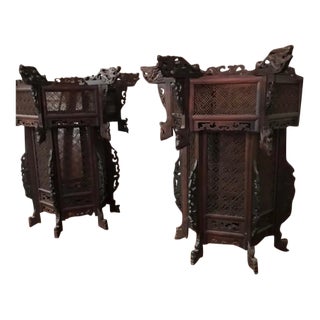 1950s Large Japanese Oriental Wood Lanterns - A Pair For Sale