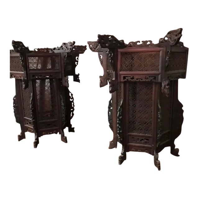1950s Large Japanese Oriental Wood Lanterns - A Pair For Sale