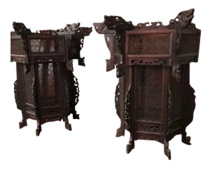 1950s Large Japanese Oriental Wood Lanterns - A Pair