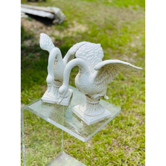 Vintage Cast Iron Swan Garden Ornaments, a Pair For Sale - Image 4 of 11