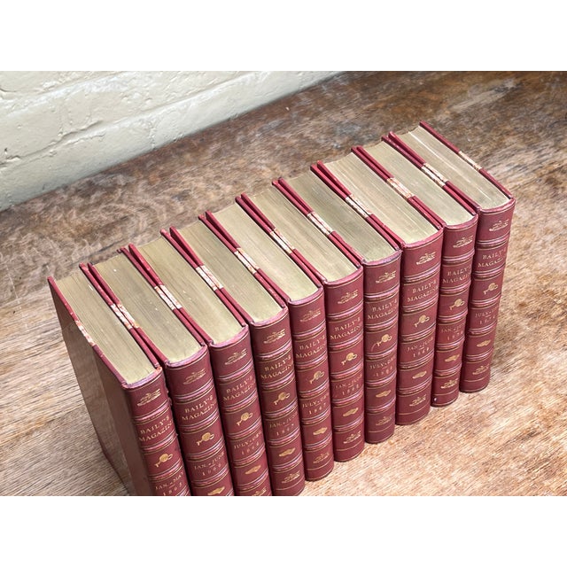 Animal Skin Wonderful Collection 10 Volume Bailey's Magazine of Sports & Pastimes Antique Red Leather Spine Books English Country Equestrian Horse For Sale - Image 7 of 14
