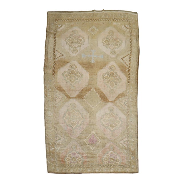 20th Century Pink Brown Beige Turkish Kars Anatolian Gallery Rug For Sale