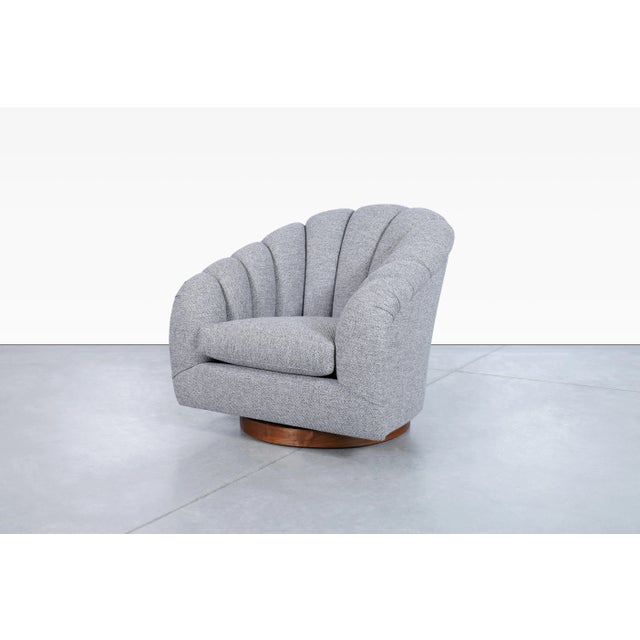 Vintage Walnut Swivel Lounge Chairs Attributed to Directional - a Pair For Sale - Image 9 of 13