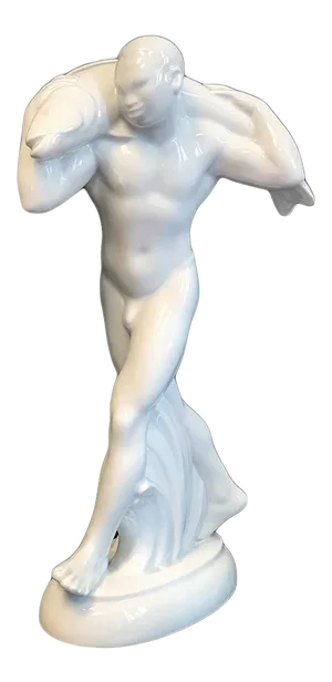 Early 20th Century Figurative "Nude with Fish" Porcelain Sculpture by Adolf Amberg