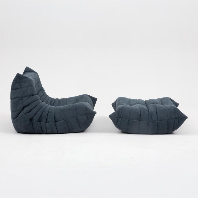 Togo Lounge Chair and Pouf in Grey Corduroy by Michel Ducaroy for Ligne Roset, 1973, Set of 2 For Sale - Image 3 of 18