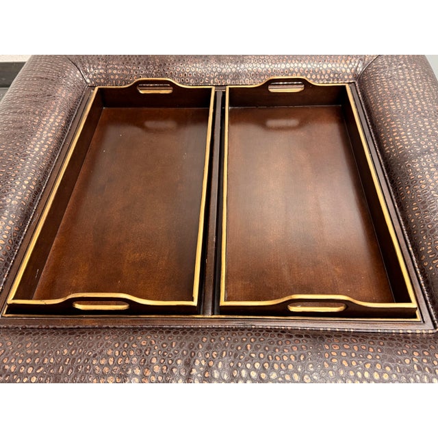 2000 - 2009 Century Furniture Napa Leather Tray Top Cocktail Ottoman For Sale - Image 5 of 12