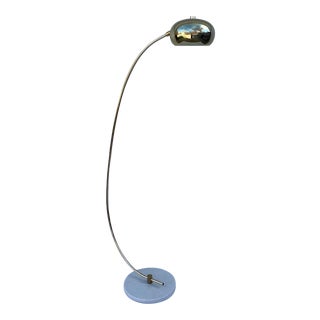 Vintage Mid Century Brass and Marble Base Arc Floor Lamp For Sale