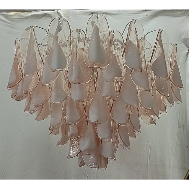 Round Light Pink and White Murano Art Glass Chandelier, 2000 For Sale - Image 9 of 10