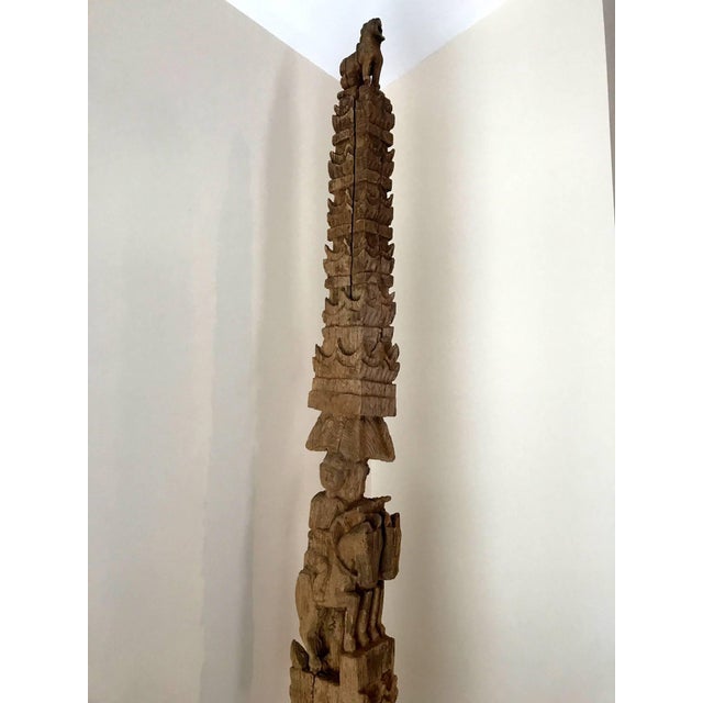 Tall Antique Burmese Carved Architectural Pole on Display Stand Southeast Asia For Sale - Image 4 of 10