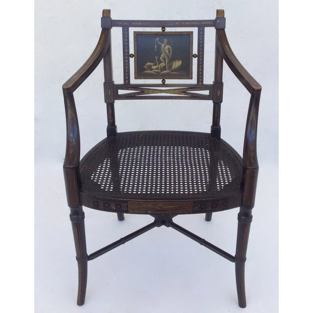 Late 19th Century C.1855 - C.1910 Maison Jansen Hand-Painted Emblazoned "Neptune" or "Poseidon" Regency Chair For Sale - Image 5 of 11