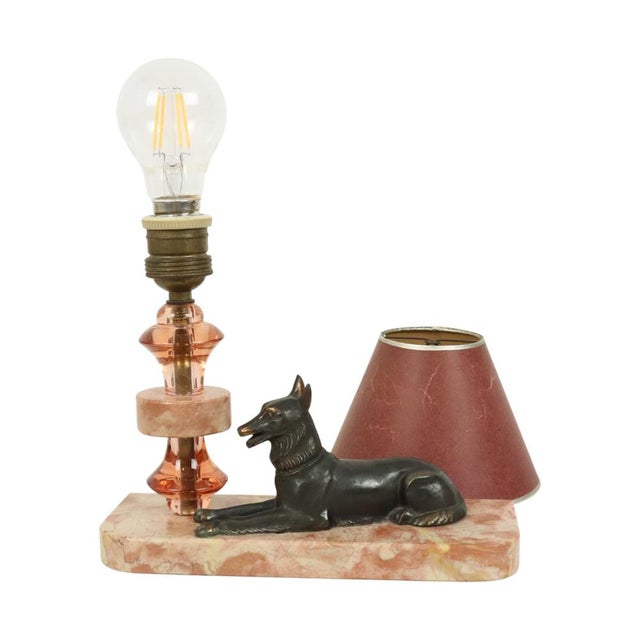 Pink French Art Deco Table Lamp in Pink Marble Glass, 1930s For Sale - Image 8 of 17