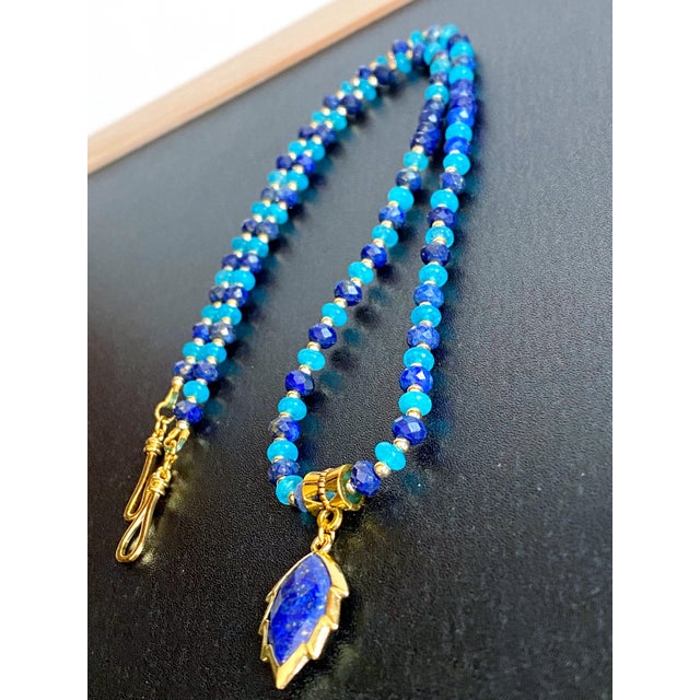 Artisan Handcrafted Lapis Lazuli Pendant Necklace in Blue Chalcedony and Golden Hematite For Sale - Image 11 of 15