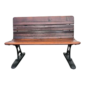 19th Century Antique Folding Wood Bench With Cast Iron Base