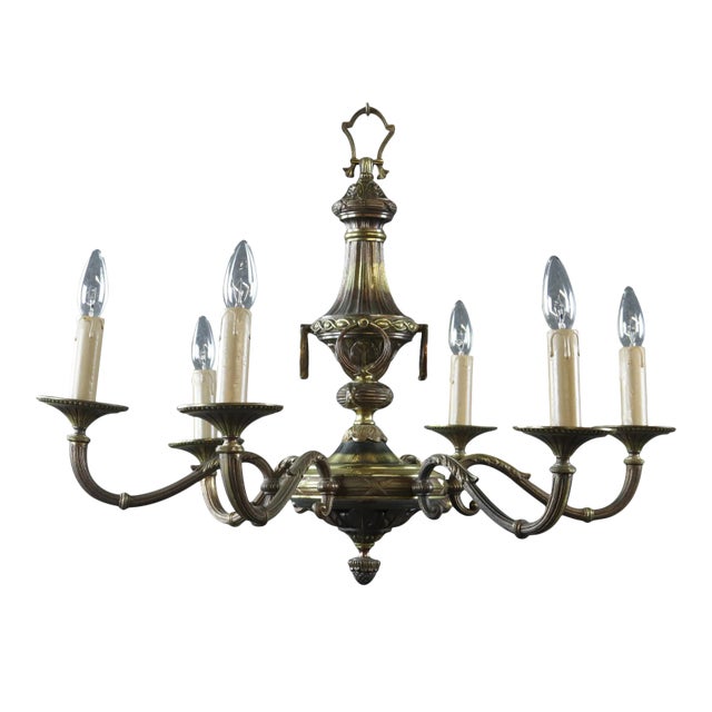 1950 Vintage French Metal 6 Light Chandelier For Sale