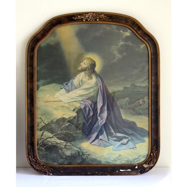 Religious 1920s Antique Religious Portrait Diptych – Christ Child & Christ in Gethsemane For Sale - Image 3 of 14