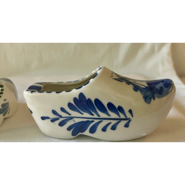 Blue Mid 20th Century Delft Hand Painted Blue and White Ceramic Mini Clogs, Set of Two For Sale - Image 8 of 12
