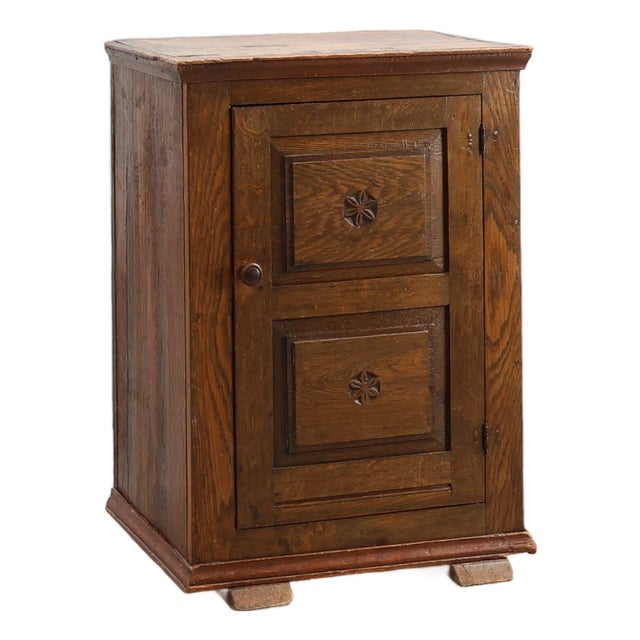 Rustic Oak Cabinet with Geometric Floral Carvings, Belgium , 17th Century For Sale