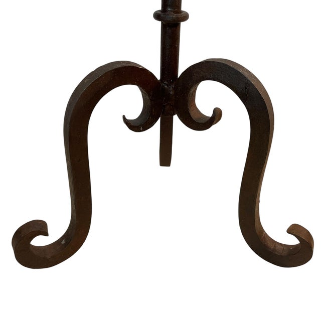 Metal Mid 20th Century Wrought Iron Rustic Scrolled Candle Holders - A Pair For Sale - Image 7 of 8