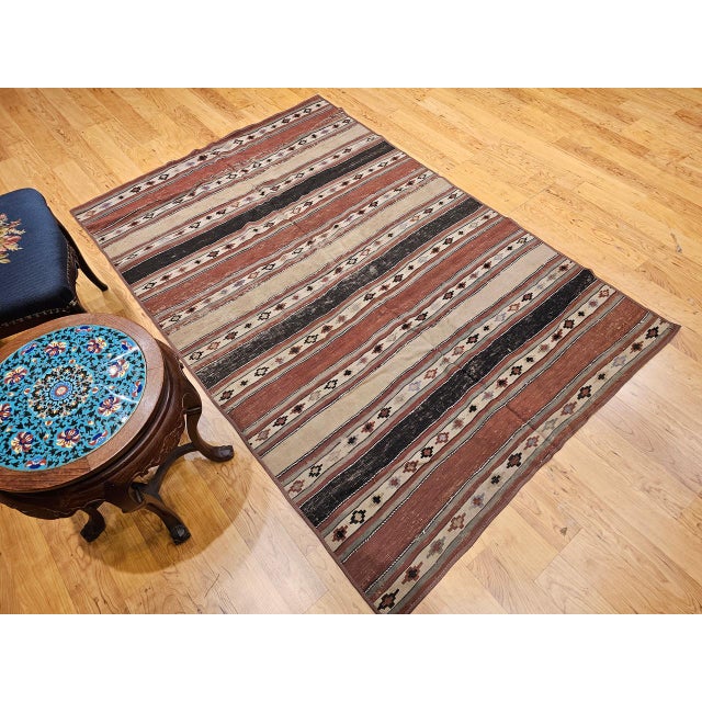 Red Antique Shahsavan Tribal Kilim, Handwoven Wool, Southwestern Pattern, Earth Tones, 5x7 For Sale - Image 8 of 17